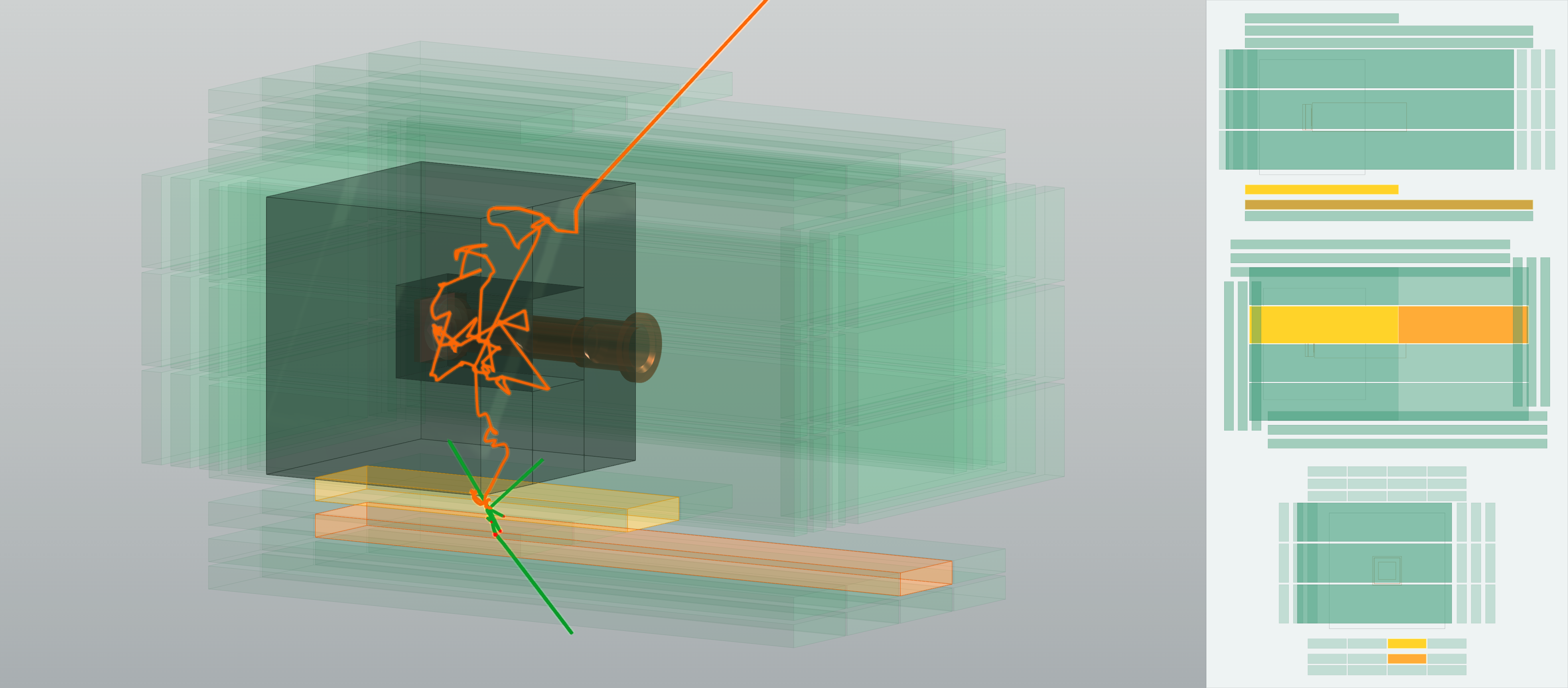 (b) Geant4 event display with veto projections.